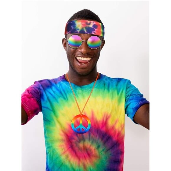 Hippie Costume Set, Hippie Sunglasses, Peace Sign Necklace and Tie Dye - Picture 3 of 7